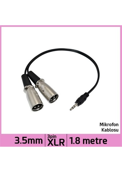 3.5 mm Stereo Jack Plug Stereo Dual 3 Pin Xlr Male Ses Kablosu - Siyah - 1.8 M