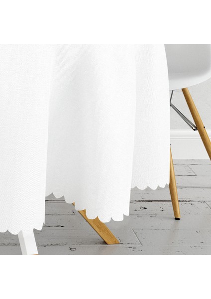 Beyaz Zeminde Yeşil Renkli Su Yosunu Desenli Dijital Baskılı Modern Yuvarlak Masa Örtüsü - Çap 140 cm modelleri