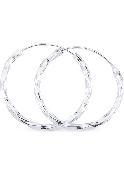 Rodyum Kaplama 25 mm Burgu Halka Gümüş Küpe