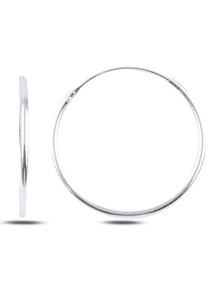 Rodyum Kaplama 25 mm Sade Halka Gümüş Küpe