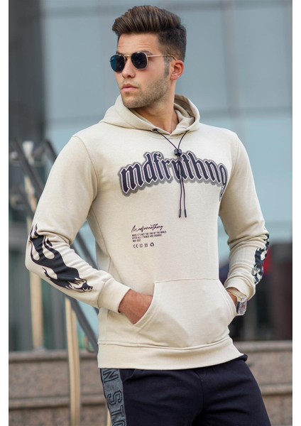 Bej Baskılı Erkek Sweatshirt 5312