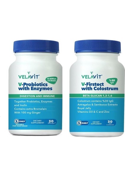 V-Probiotics Enzymes Takviye Edici Gıda 30 Kapsül+Velavit V-Firstect With Colostrum 30 Tablet