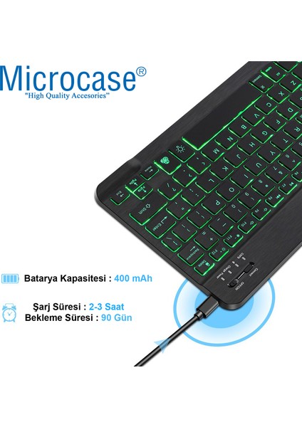 Tablet ve Telefonlar Için Rgb LED Işıklı Bluetooth Klavye Şarjlı Kablosuz - AL2670 Siyah