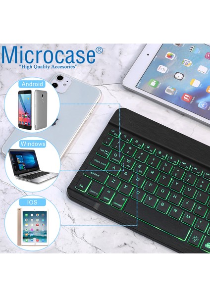 Tablet ve Telefonlar Için Rgb LED Işıklı Bluetooth Klavye Şarjlı Kablosuz - AL2670 Siyah