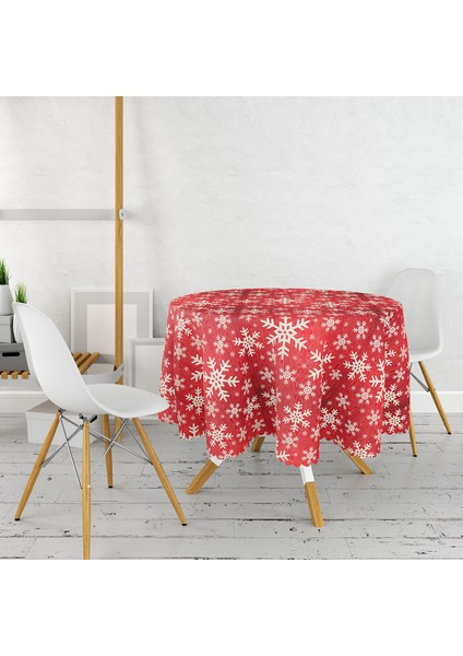 Beyaz Kar Taneleri Motifli Dijital Baskılı Yuvarlak Masa Örtüsü - Çap 140 cm fiyatları