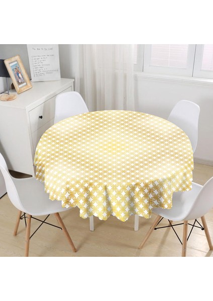 Geometrik Sanat Altın Detaylı Özel Tasarım Modern Yuvarlak Masa Örtüsü - Çap 140 cm