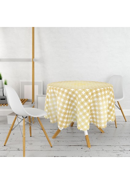 Geometrik Sanat Altın Detaylı Özel Tasarım Modern Yuvarlak Masa Örtüsü - Çap 140 cm fiyatları
