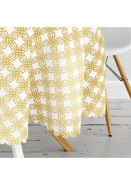 Geometrik Sanat Altın Detaylı Özel Tasarım Modern Yuvarlak Masa Örtüsü - Çap 140 cm modelleri