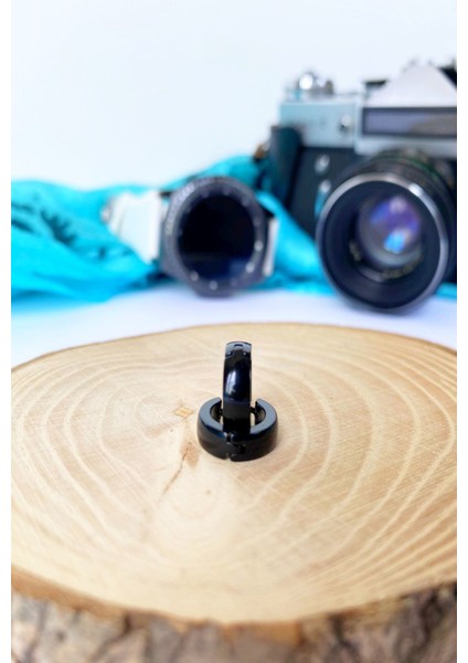 Siyah Renk Bombeli Halka Çelik Küpe 316L Çelik Unisex Çift modelleri