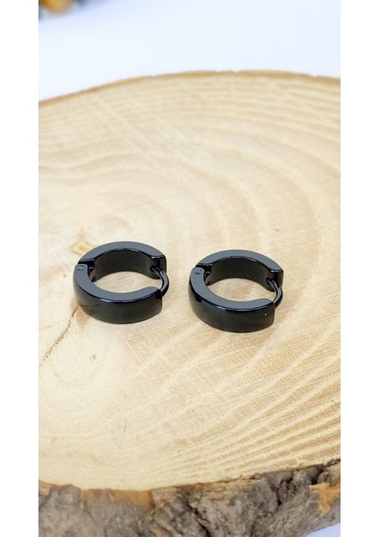 Siyah Renk Bombeli Halka Çelik Küpe 316L Çelik Unisex Çift fırsatları