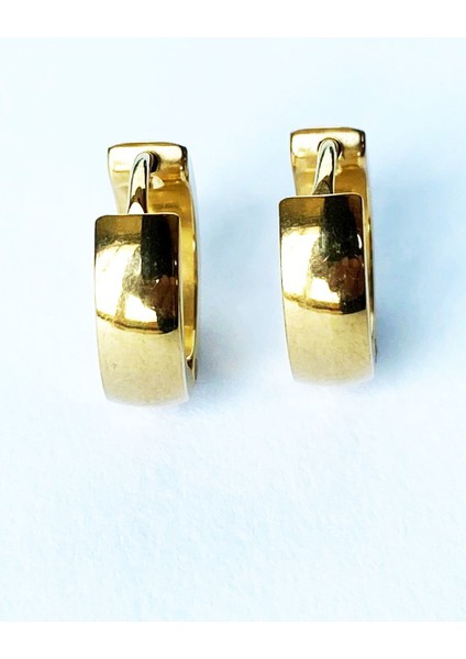 Altın Sarı Renk Bombeli Halka 316L Çelik Küpe Unisex - Çift