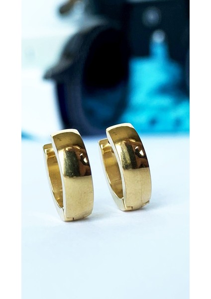 Altın Sarı Renk Bombeli Halka 316L Çelik Küpe Unisex - Çift fiyatları