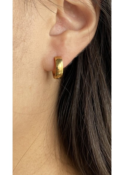 Altın Sarı Renk Bombeli Halka 316L Çelik Küpe Unisex - Çift modelleri