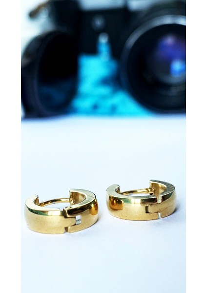 Altın Sarı Renk Bombeli Halka 316L Çelik Küpe Unisex - Çift indirimleri