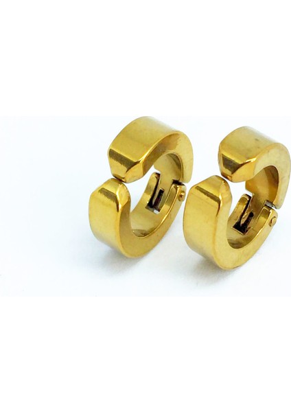 Sarı Gold Çelik Sıkıştırmalı Küpe Deliksiz Kulaklara Kadın Erkek Unisex