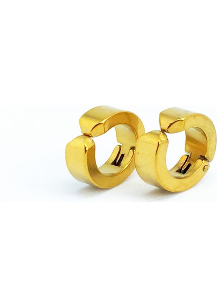 Sarı Gold Çelik Sıkıştırmalı Küpe Deliksiz Kulaklara Kadın Erkek Unisex