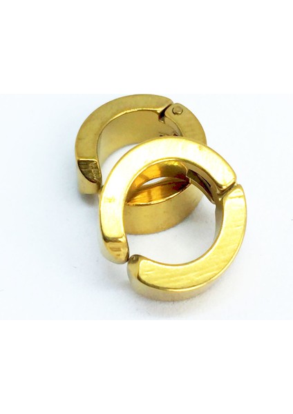 Sarı Gold Çelik Sıkıştırmalı Küpe Deliksiz Kulaklara Kadın Erkek Unisex