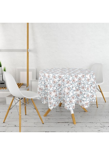 Özel Tasarım Çiçek Tasarımlı Dijital Baskılı Modern Yuvarlak Masa Örtüsü - Çap 140 cm
