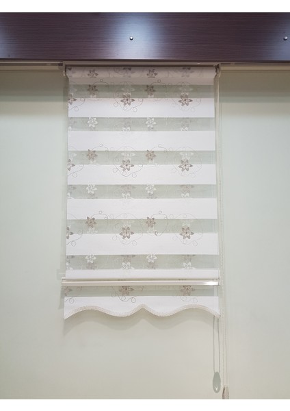 Brodeli Çiçekli Salon Zebra Stor Perde EP4430190