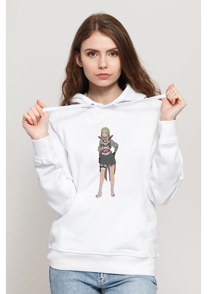 Anime Naruto Nanatsu Itachi Crow Baskılı Beyaz Kadın Örme Kapşonlu Sweatshirt Uzun Kol