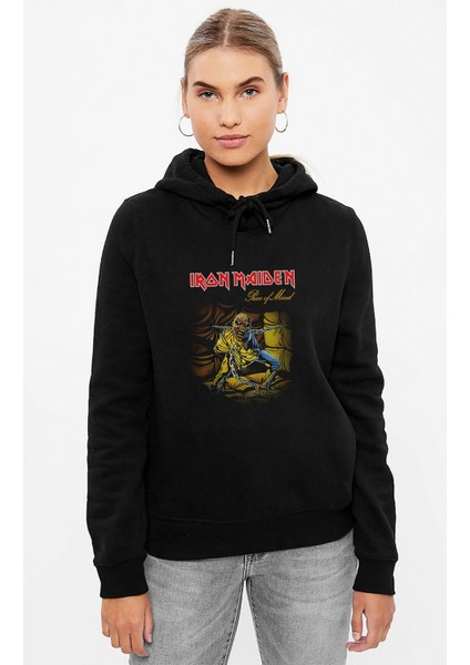 Maıden Pıece Of Mınd Baskılı Siyah Kadın Örme Kapşonlu Sweashirt Uzun Kol