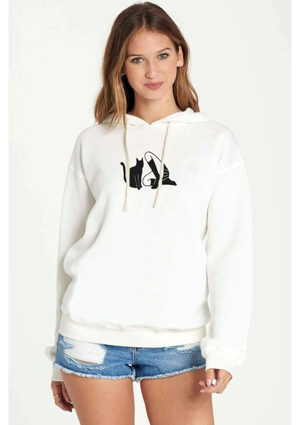 Chilling Adventures Of Sabrina Sabrina Catt Illustration Baskılı Kadın Örme Kapüşonlu Beyaz Sweatshi