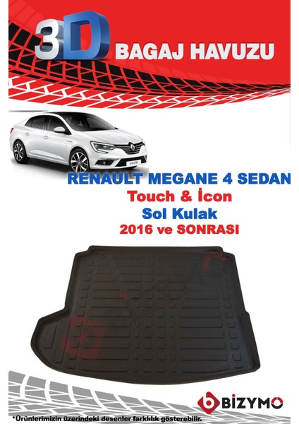 Renault Megane 4 Sedan Sol Kulak 2016 Ve Sonrası 3D Bagaj Havuzu fiyatları