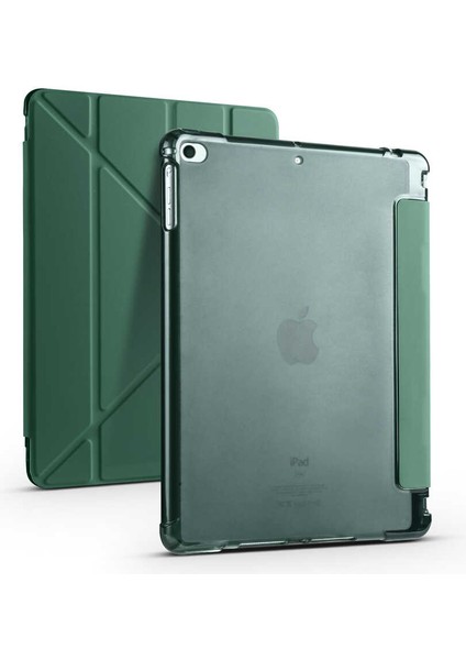 Apple iPad 9.7 2018 Kılıf Tri Folding Smart With Pen Standlı Kılıf Koyu Yeşil