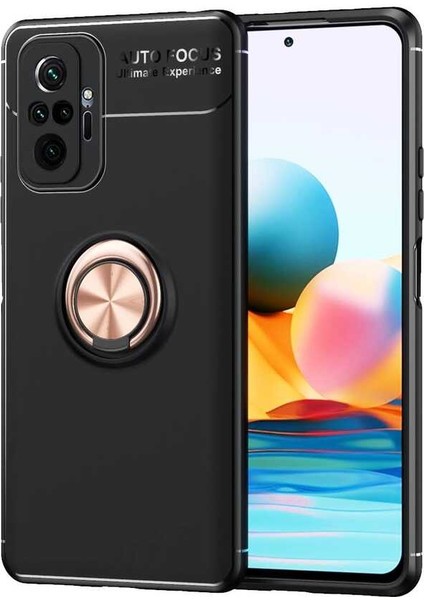 Xiaomi Redmi Note 10 Pro Kılıf Autofocus Shockprof Ravel Yüzüklü Standlı Slikon Kapak Siyah-Rose Gold