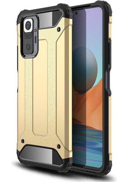 Xiaomi Redmi Note 10 Pro Kılıf Çift Katmanlı Zırh Koruma Tank Arka Kapak Altın