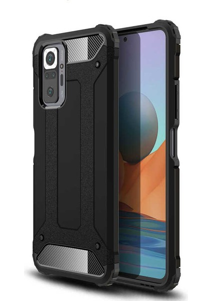 Xiaomi Redmi Note 10 Pro Kılıf Çift Katmanlı Zırh Koruma Tank Arka Kapak Siyah