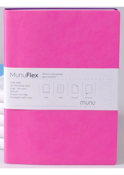 Munu Note A5 Çizgili Ivory Kağıt Esnek Kapak Defter Pembe