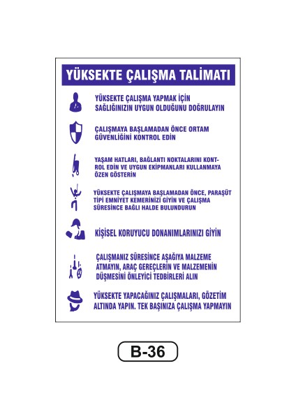 Yüksek Çalışma Talimatı 35 x 50 cm