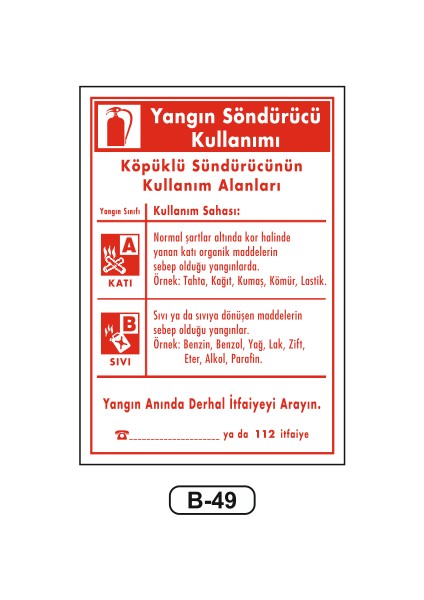 Köpüklü Yangın Söndürücü Kullanımı Uyarı Ikaz Levhası 35 x 50 cm