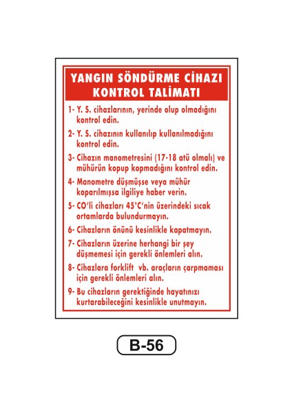 Yangın Söndürme Cihazı Kontrol Talimatı Uyarı Ikaz Levhası 35 x 50 cm