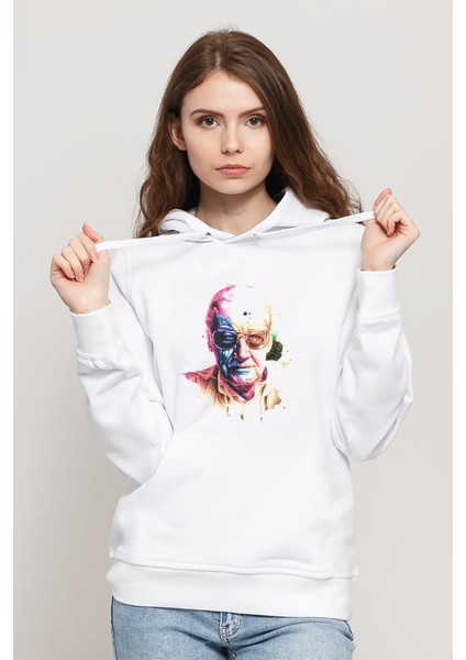 Ttan Lee Marvel Color Baskılı Beyaz Kadın Örme Kapşonlu Sweatshirt Uzun Kol