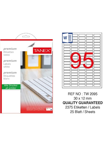 TW-2095 Laser Etiket 30 x 12 mm 25'li