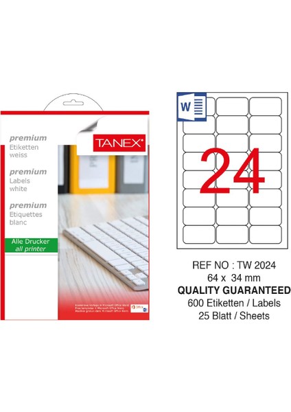 TW-2024 Laser Etiket 64 x 34 mm 25'li