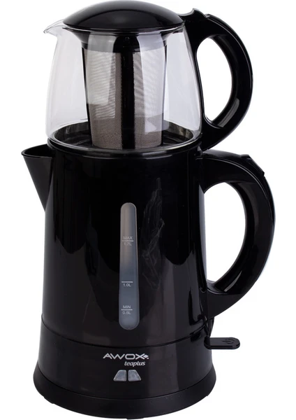 Awox Teaplus Elektrikli Cam Demlikli Çay Makinesi Siyah, Kettle, Hacmi 2 L, Paslanmaz Çelik Çay Süzgeci DN1514MA