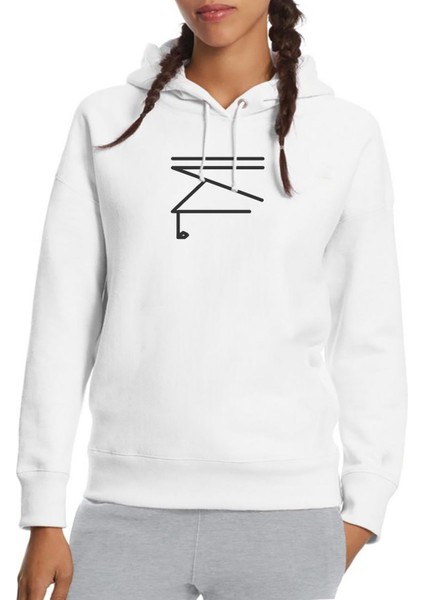 Türk Boyları Alkaevli Baskılı Beyaz Kadın Örme Kapşonlu Sweatshirt Uzun Kol