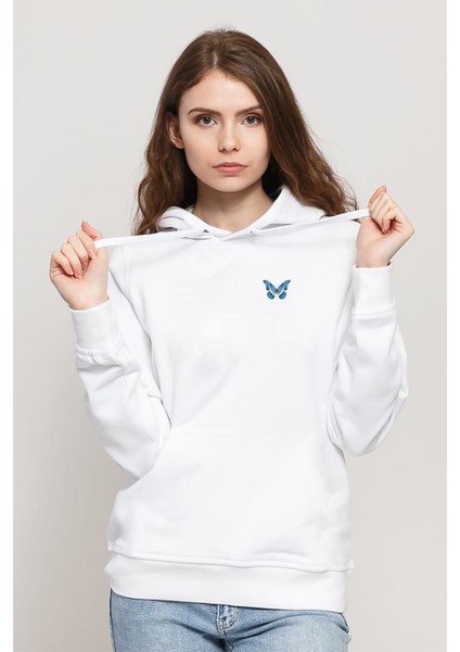 Butterfly Clipart Freeuse Huge Freebie Baskılı Beyaz Kadın Örme Kapşonlu Sweatshirt Uzun Kol