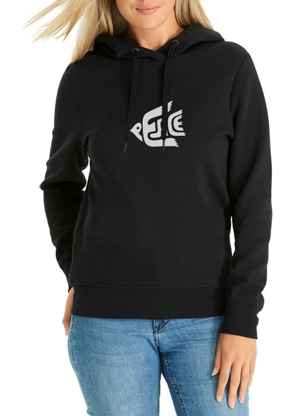 Peace Güvercin Baskılı Siyah Kadın Örme Kapşonlu Sweatshirt Uzun Kol