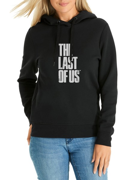 The Last Of Us Baskılı Siyah Kadın Örme Kapşonlu Sweatshirt Uzun Kol