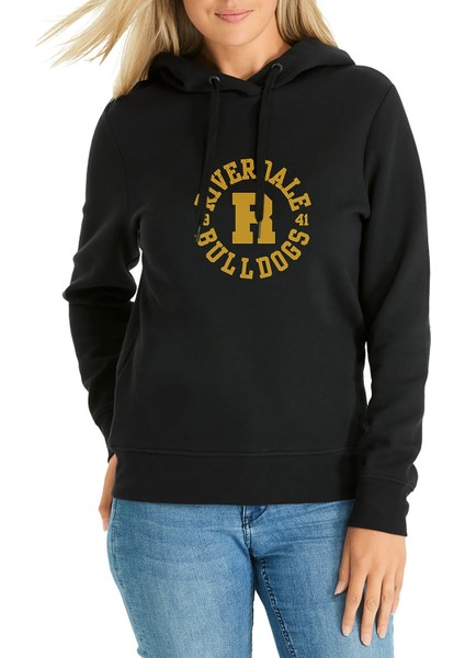 Riverdale Riverdale Bulldogs Yazi Baskılı Siyah Kadın Örme Kapşonlu Sweatshirt Uzun Kol