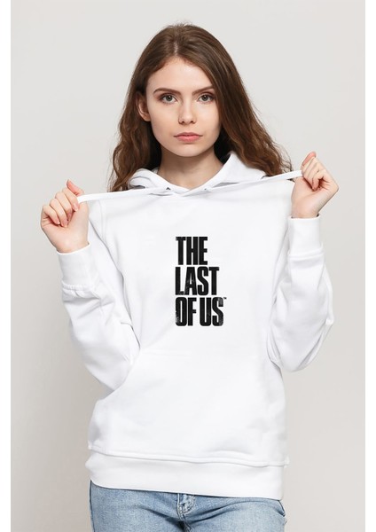 The Last Of Us Baskılı Beyaz Kadın Örme Kapşonlu Sweatshirt Uzun Kol