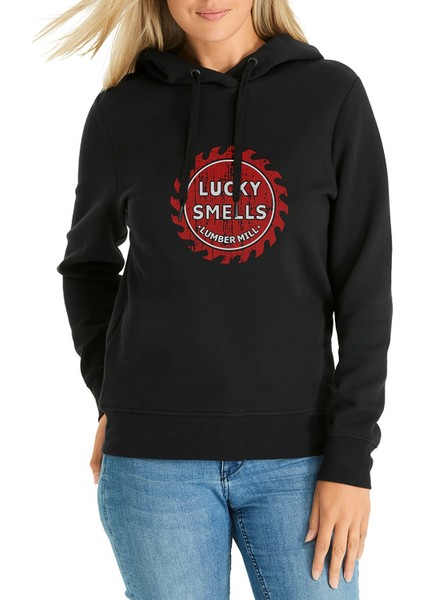 A Series Of Unfortunate Events Lucky Smells Lumber Mill Baskılı Siyah Kadın Örme Kapşonlu Sweatshirt