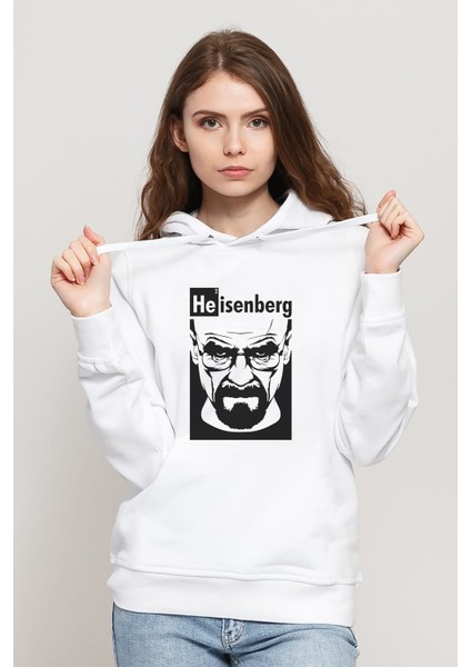 Breaking Bad Heisenberg's 2 Baskılı Beyaz Kadın Örme Kapşonlu Sweatshirt Uzun Kol