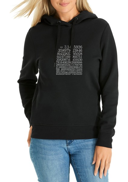 14 Mart Dünya Pi Günü Pi Baskılı Siyah Kadın Örme Kapşonlu Sweatshirt Uzun Kol