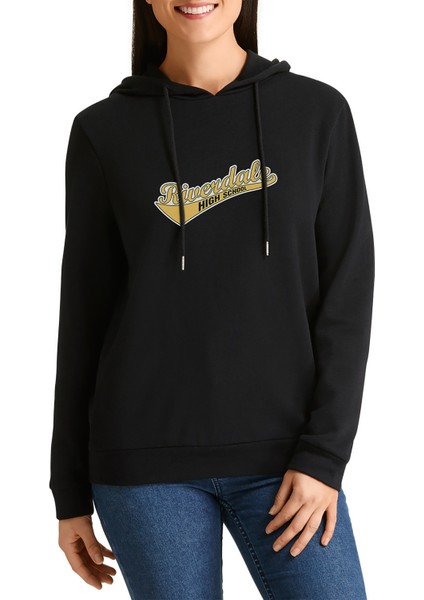 Riverdale Riverdale High School Baskılı Siyah Kadın Örme Kapşonlu Sweatshirt Uzun Kol