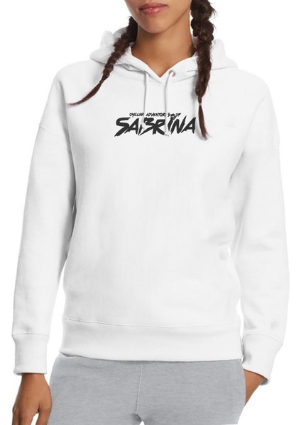 Chilling Adventures Of Sabrina Yazi Baskılı Beyaz Kadın Örme Kapşonlu Sweatshirt Uzun Kol
